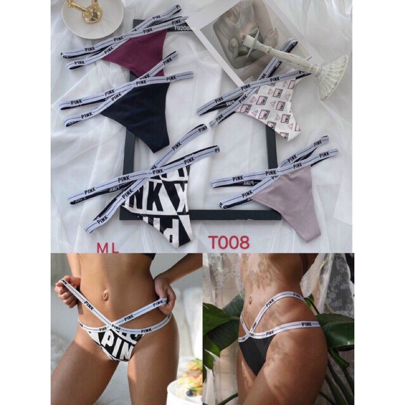 Quần lót nữ - quần lót lọt khe dây chéo chữ Pink cao cấp T008