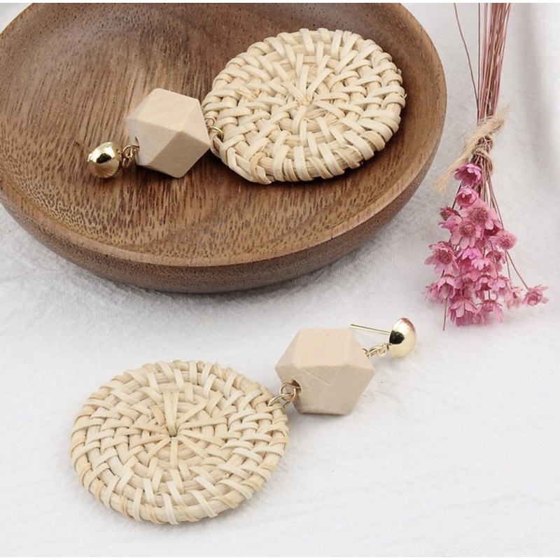 Bông tai cói tròn phong cách vintage đi biển siêu xinh