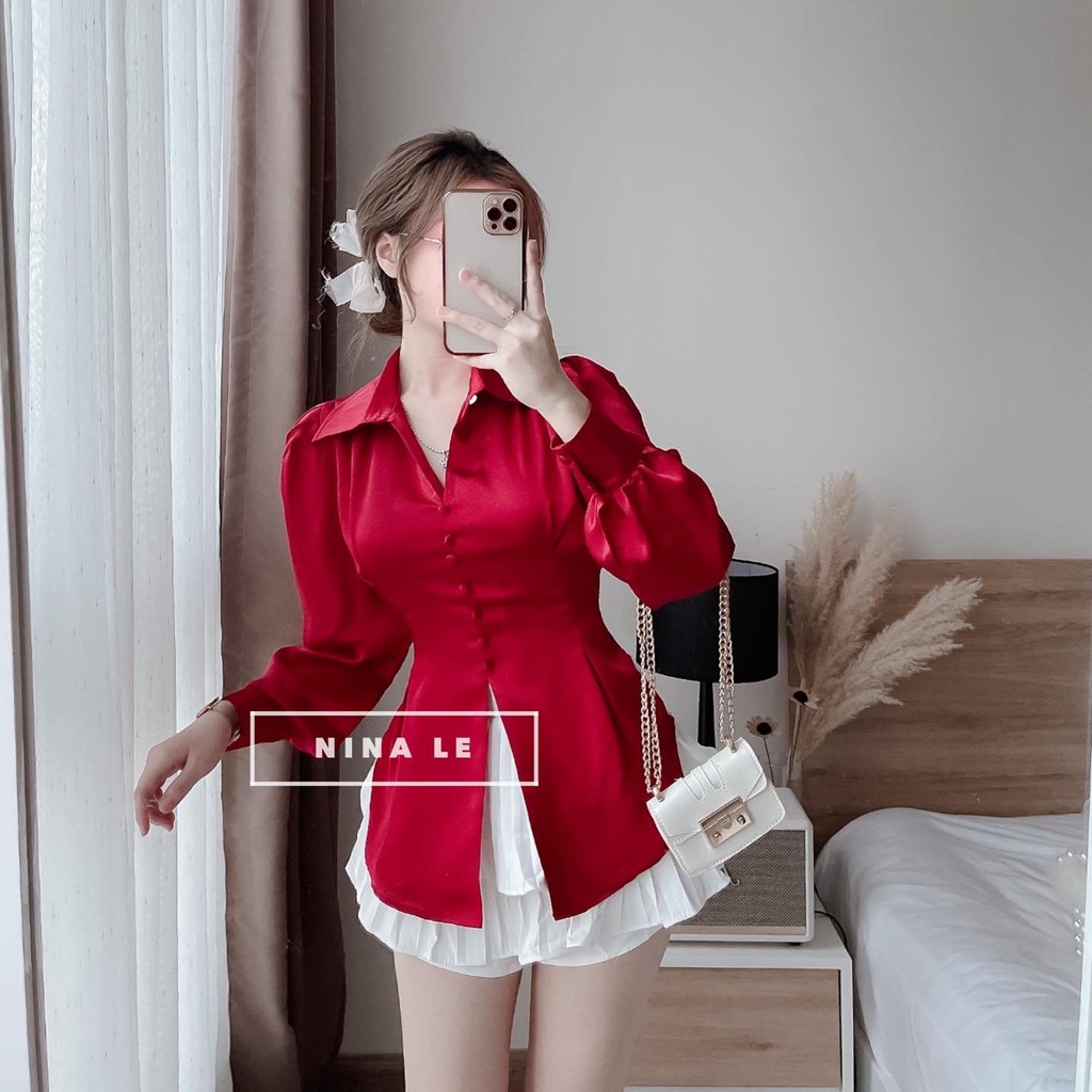 Áo sơ mi lụa khuy xẻ xinh vạt sau ( Không buộc nơ ) phù hợp công sở nhiều màu cá tính