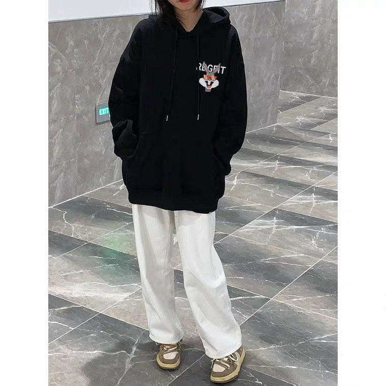 SELVZE Áo hoodie cotton tay dài dáng rộng phong cách Mỹ retro chất lượng cao trẻ trung thời trang