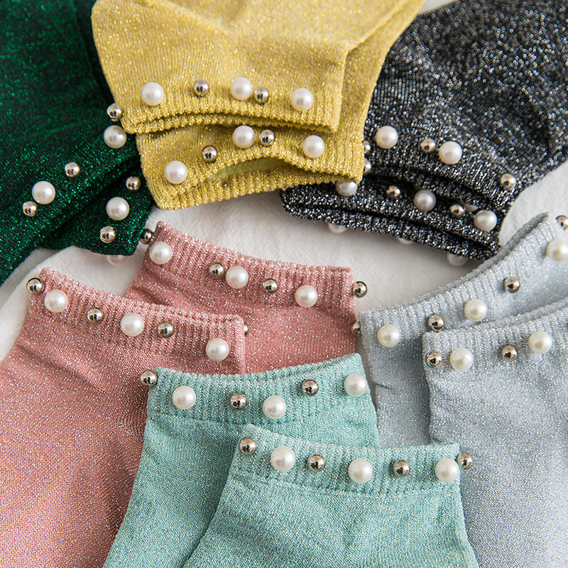 Vớ Cotton Cổ Thấp Đính Ngọc Trai Dễ Thương Phong Cách Nhật Hàn Thời Trang Mùa Hè Cho Nữ