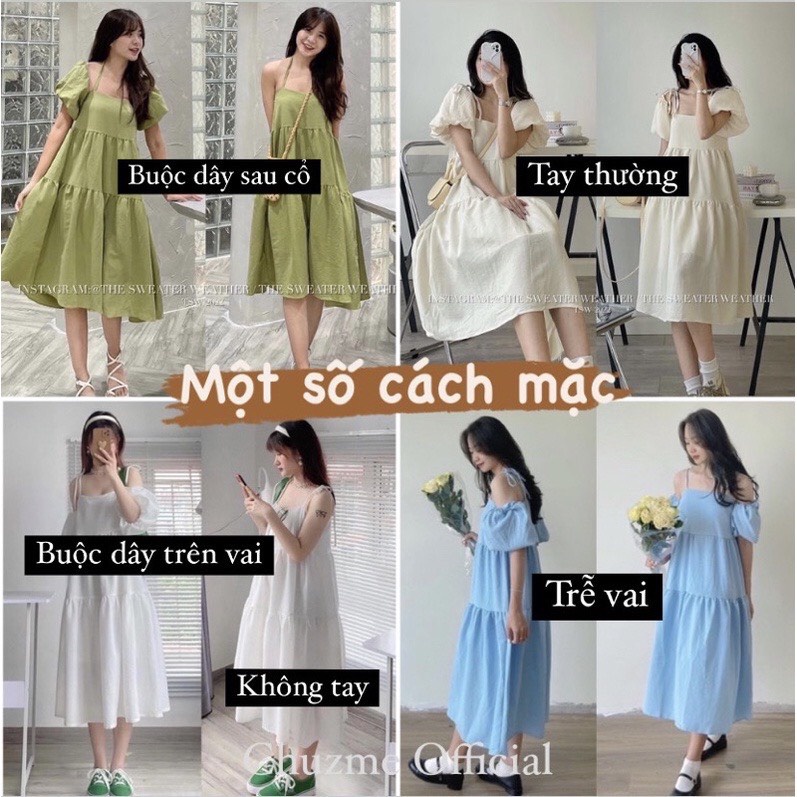 Váy đi biển mặc 3 kiểu dáng babydoll tay rời, Váy 2 dây maxi dáng dài 4 màu - MX05