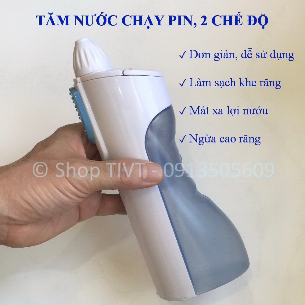 Tăm nước điện đơn giản 2 chế độ, lắp 2 pin AA, dễ sử dụng, làm sạch kẽ răng, mát xa lợi, chống hình thành mảng bám-TIVT