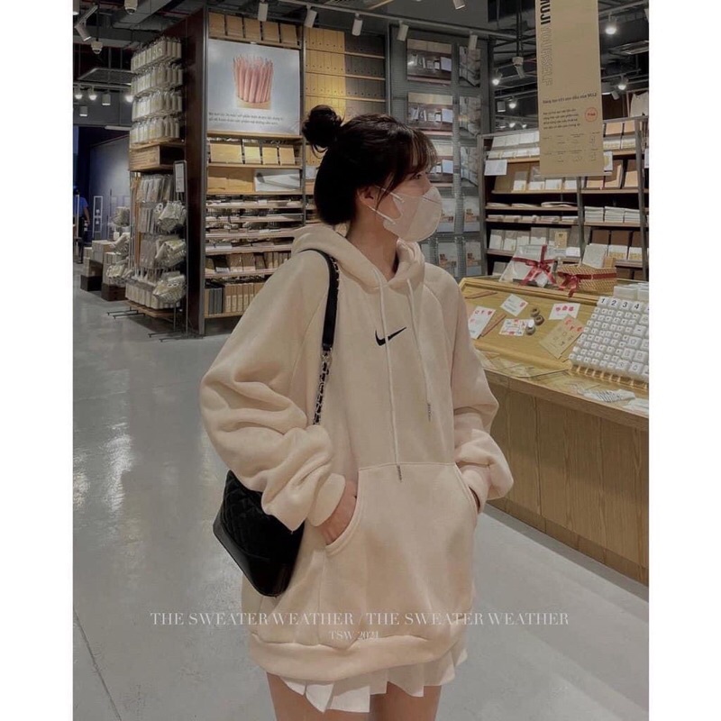 Áo hoodie có mũ form unisex chất liệu nỉ bông, ao hôdie niikee dấu tích nhỏ nam nữ màu trắng, đen và xanh | BigBuy360 - bigbuy360.vn