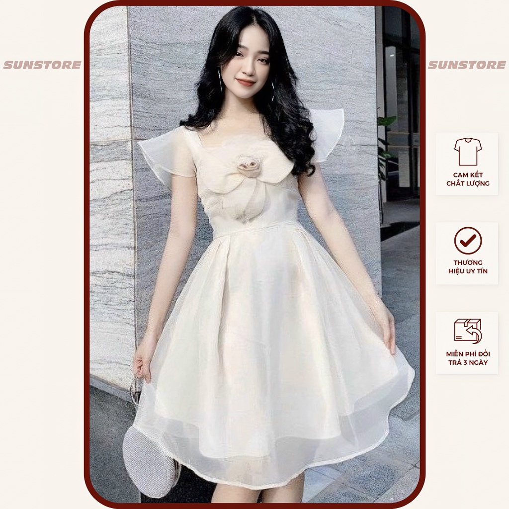 Đầm dự tiệc trắng tay tiên tag hoa