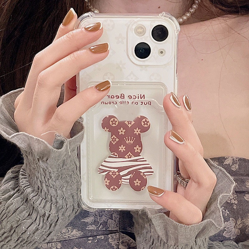 Ốp lưng iphone ốp Điện Thoại Họa Tiết Gấu Có Ngăn Đựng Thẻ Cho iPhone 14 13 12 11 PROMAX XS XR XSMAX SE2020 6 7 8P