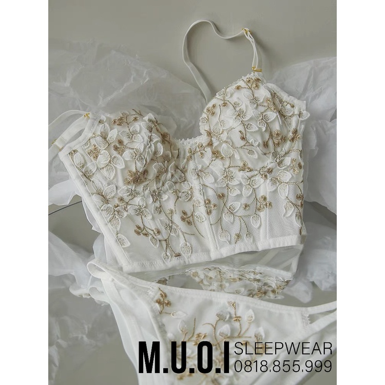 Bộ Corset Vintage Thêu Hoa Dáng Bra Cổ Điển Đệm Mỏng Có Gọng Nâng Ngực Sexy A11  MUỐI SLEEPWEAR - Hàng có sẵn( video)