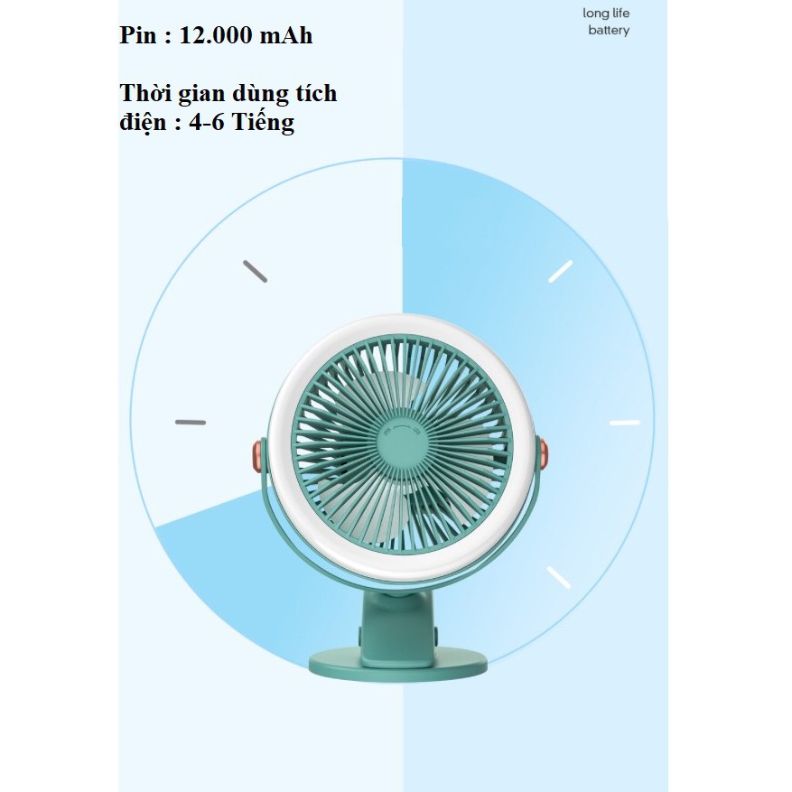 Quạt kẹp bàn loại size to chỉnh 3 tốc độ gió và 3 chế độ đèn sáng sạc pin tích điện 8h cực bền | WebRaoVat - webraovat.net.vn