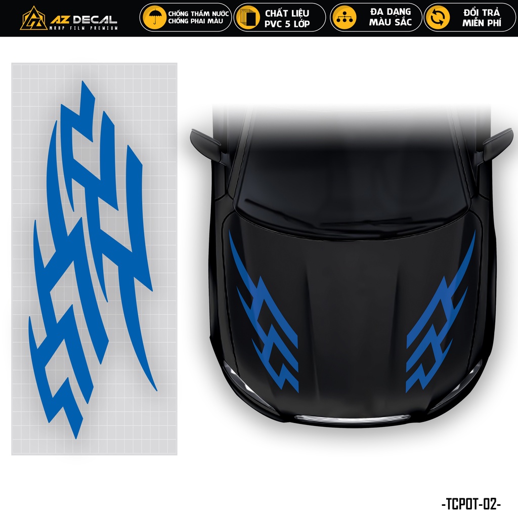 Tem Dán Nắp Capo Xe Ô Tô Xe Hơi Phong Cách Thể Thao | TCPOT-02 | Decal Dán Nắp Capo, Sườn Xe Oto Chống Nước, Bền Màu