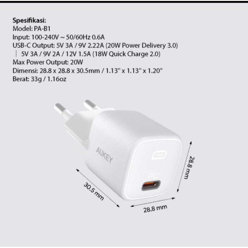 Bộ Sạc Aukey Pa-B1 Omni Mini Series Usb-C Pd 3.0-500725