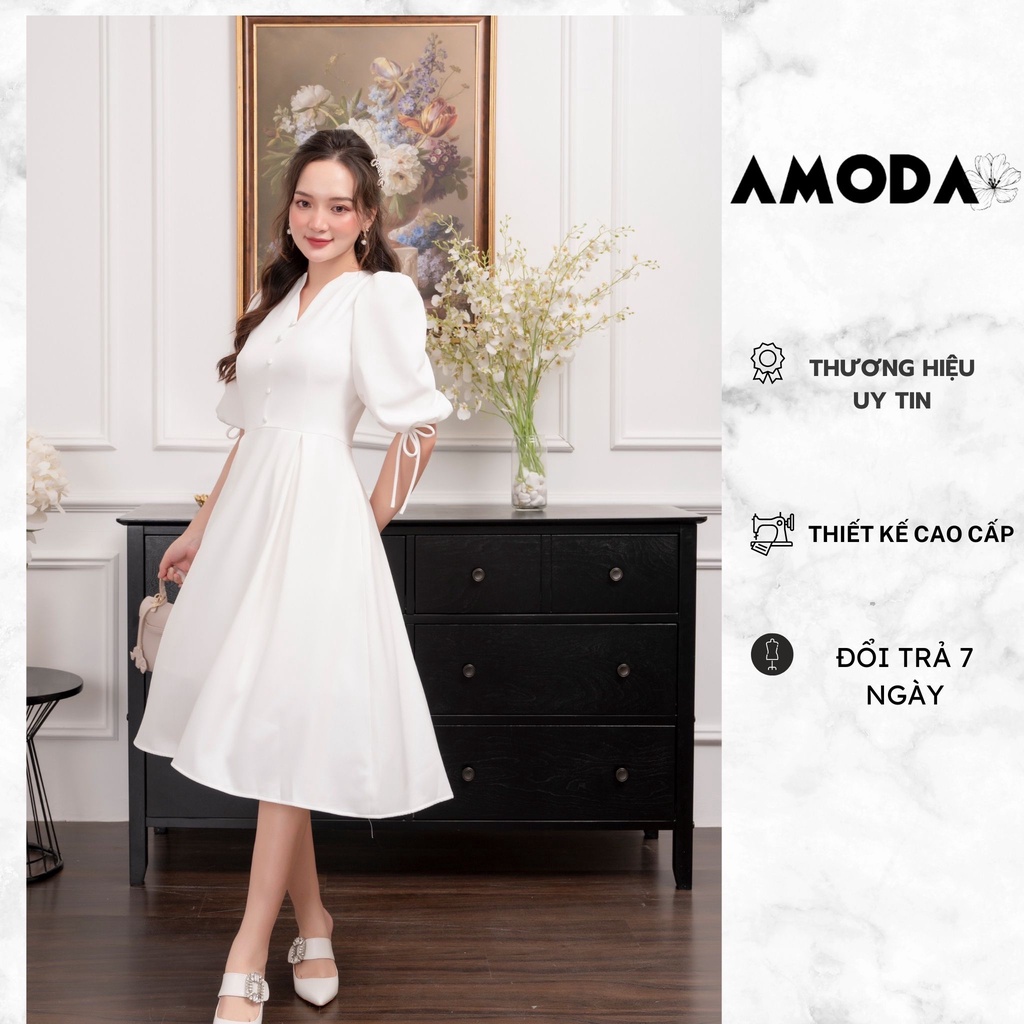 Váy   thiết kế dáng xòe  siêu tôn dáng  , tiểu thư  , chất dày dặn may 2 lớp , hàng thiết kế cao cấp AMODA VD034