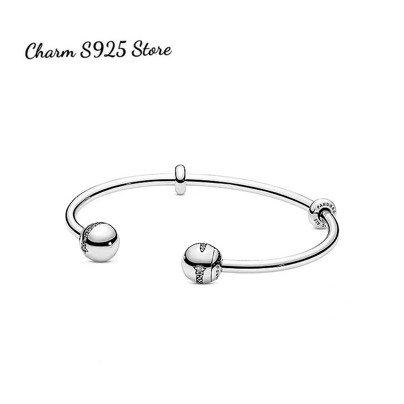 vòng charm pan.do.ra loại kiềng cứng đính đá ngôi sao bạc s925
