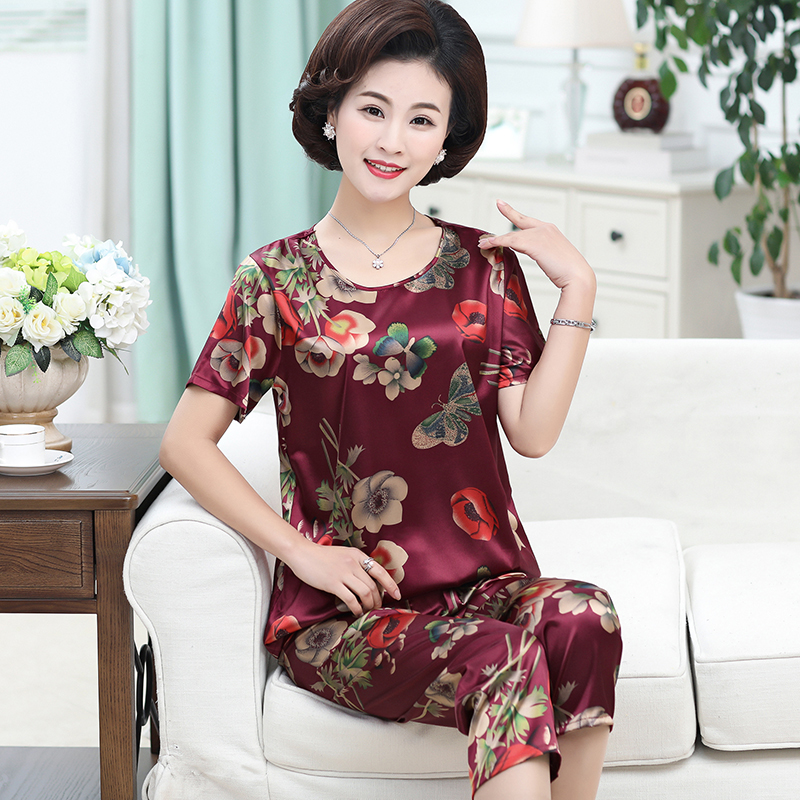 Bộ Đồ Ngủ Ngắn Tay Vải Lụa Satin Plus Size L-5XL