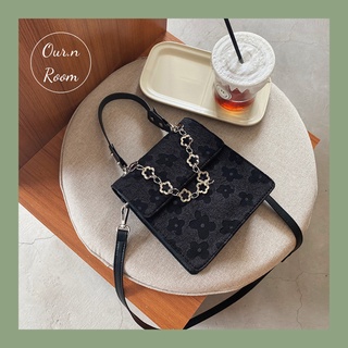 TÚI XÁCH NỮ FORM VUÔNG VẢI HỌA TIẾT HOA MÀU ĐEN DÂY XÍCH HOA PHONG CÁCH HÀN QUỐC 15072201