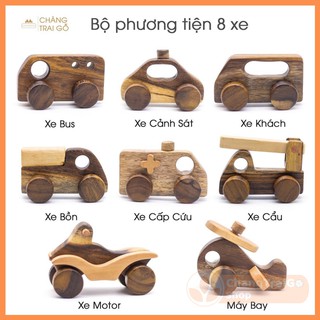 Đồ chơi Bộ 8 phương tiện giao thông Chàng Trai Gỗ, đồ chơi nhận biết cho bé.