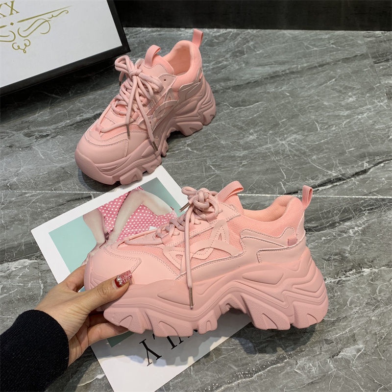 Giày Sneaker Đế Dày Tăng Chiều Cao Màu Hồng Dễ Thương Thời Trang Xuân Thu