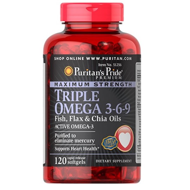 Viên uống tăng cường hệ miễn dịch Puritan's Pride Triple Omega 3-6-9 120 viên HSD tháng 30/1/2022