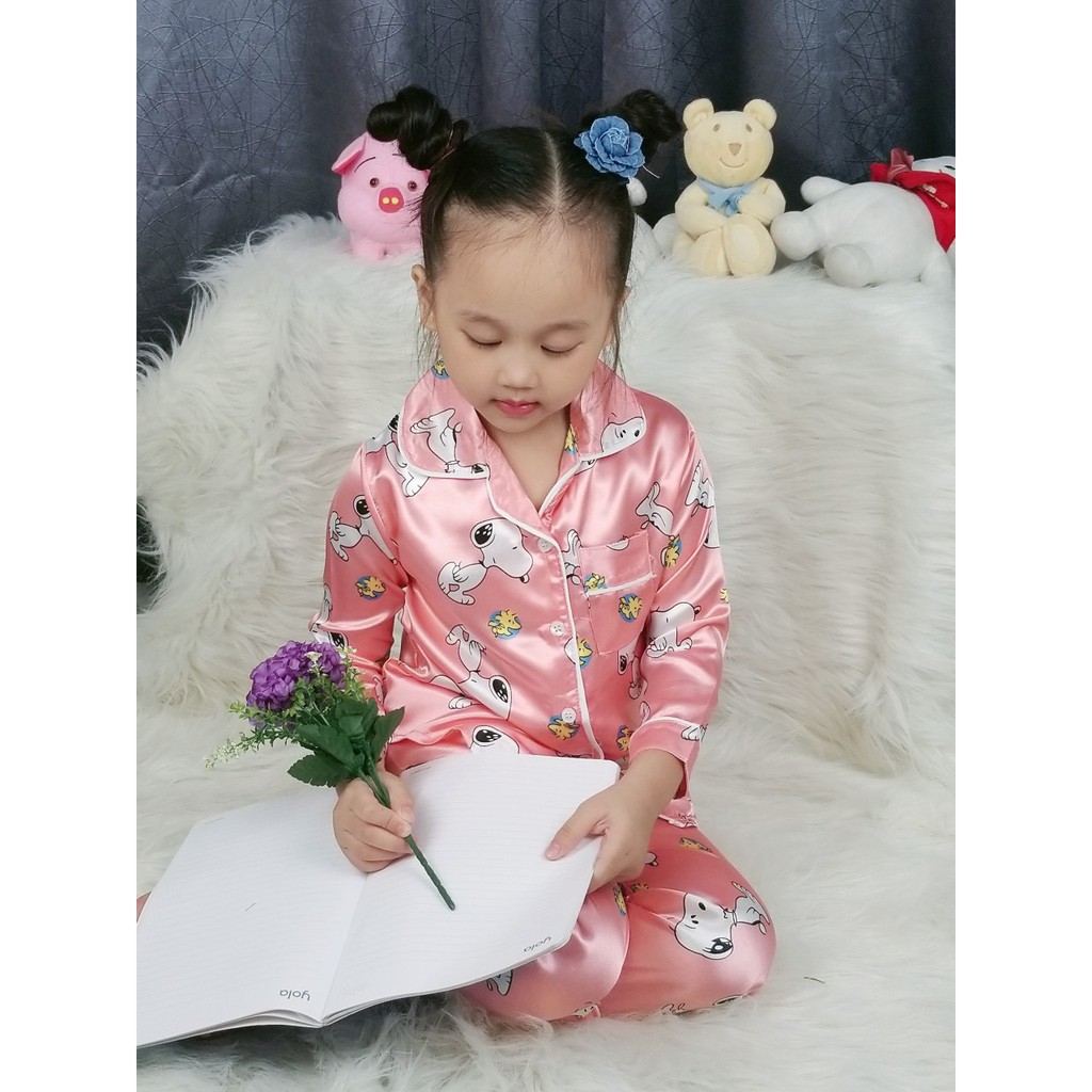 J341 Bộ pijama phi lụa bé gái size đại 10-50kg