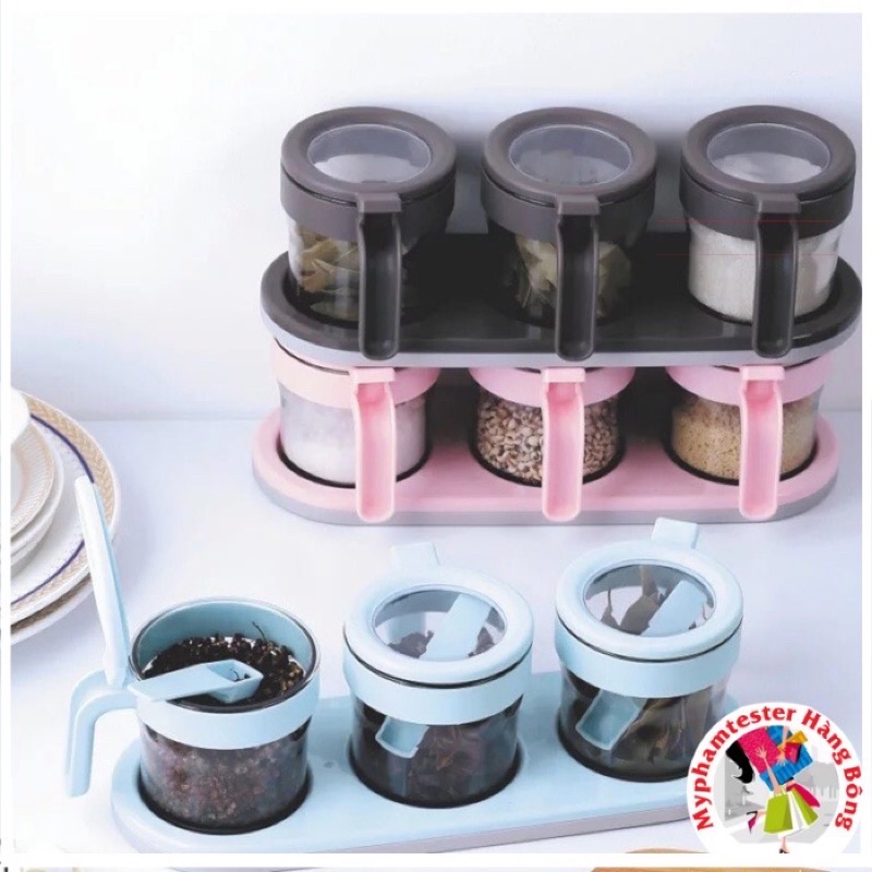 Bộ đựng gia vị nhà bếp bằng nhựa 2 hũ, 3 hũ, 4 hũ
