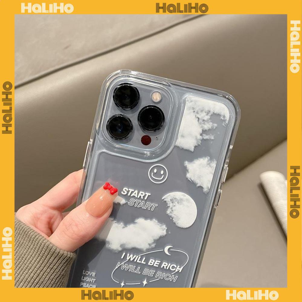 Ốp điện thoại TPU mềm dày trong suốt in hình đám mây/ mặt cười thích hợp cho iPhone 13 Pro Max 12 Pro Max 11 7 Plus