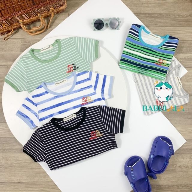 Đồ Bộ Cho Bé Trai Bé Gái Vải Cotton Hàn Minky Mom Tay Ngắn Quần Dài Sọc Kẻ Ngang Dễ Thương-Quần Áo Trẻ Em BABULALA-TN02