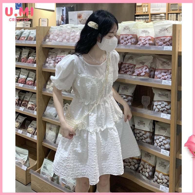 Váy babydoll Đầm Tay Phồng Lưng Cao Thời Trang Mùa Hè 2022 Dành Cho Nữ
