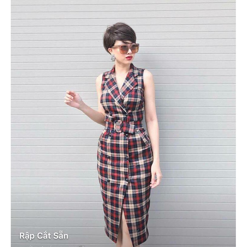 Đầm vest caro sọc đỏ