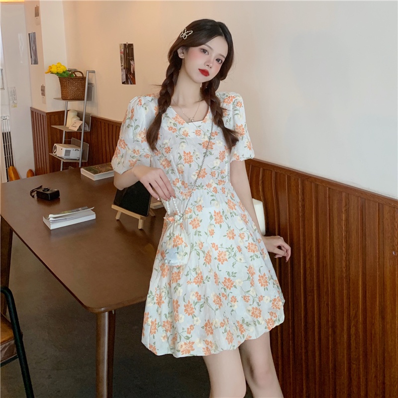 Đầm ngắn PERTY in hoa thời trang mùa hè Hàn Quốc cho nữ