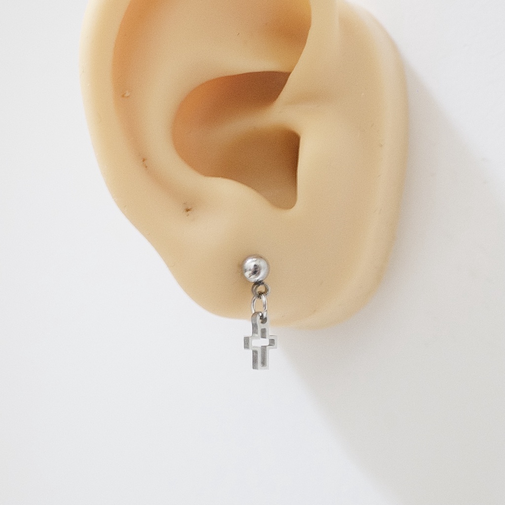 Khuyên Tai Titan Unisex Có Charm Thánh Giá Rỗng Bi Tròn Không Gỉ Sét Không Ngứa Bông Tai Julies Box 66