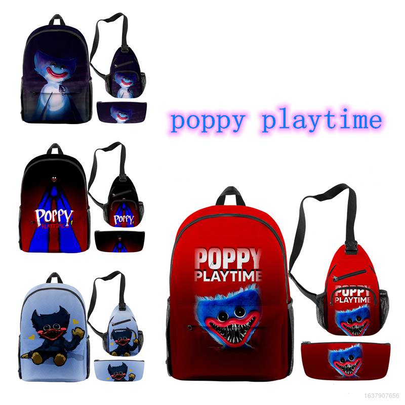 Ba món balo túi xách hộp bút hình Huggy Wuggy trong Poppy Playtime làm quà cho học sinh