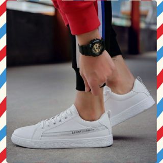 🎯FLASH SALE🃏Giày Da Nam Sneaker Thể Thao SHOES HOUSE 🧩mã G4- Trắng kẻ Xám Sport Fashion