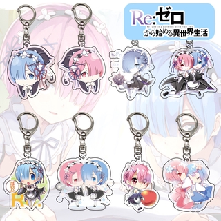 Móc chìa khóa họa tiết Ram Rem anime Re:Zero bằng acrylic chất lượng cao