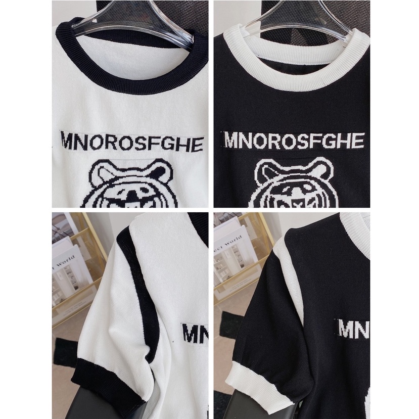 Áo thun ZHELIHANGFEI dệt kim ngắn tay cổ tròn thêu họa tiết xinh xắn