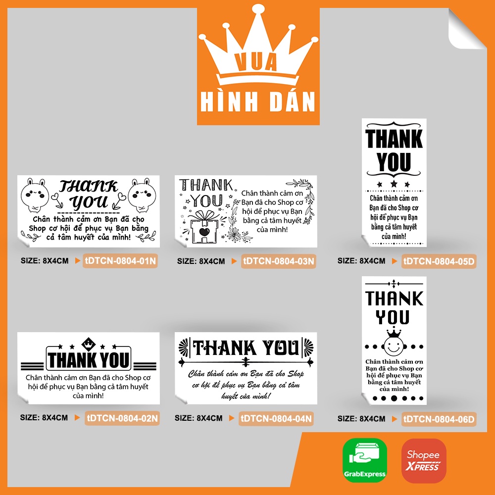 Set 50/100 Sticker THANK YOU CHÂN THÀNH CẢM ƠN (8x4cm) - tem dán đơn hàng, sản phẩm dành cho shop (1.058) vua hinh dan