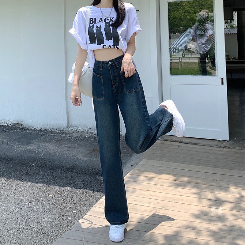 Quần Jeans Ống Rộng Lưng Cao Thời Trang Mùa Hè 2022 Cho Nữ