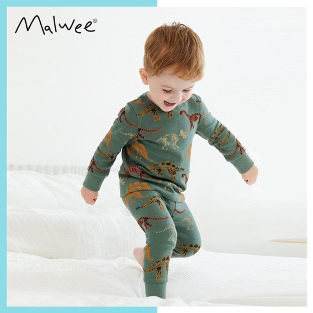 Bộ cotton Malwee xanh khủng long MW7877 cho bé trai 2-8 tuổi - Little Maven Official Store