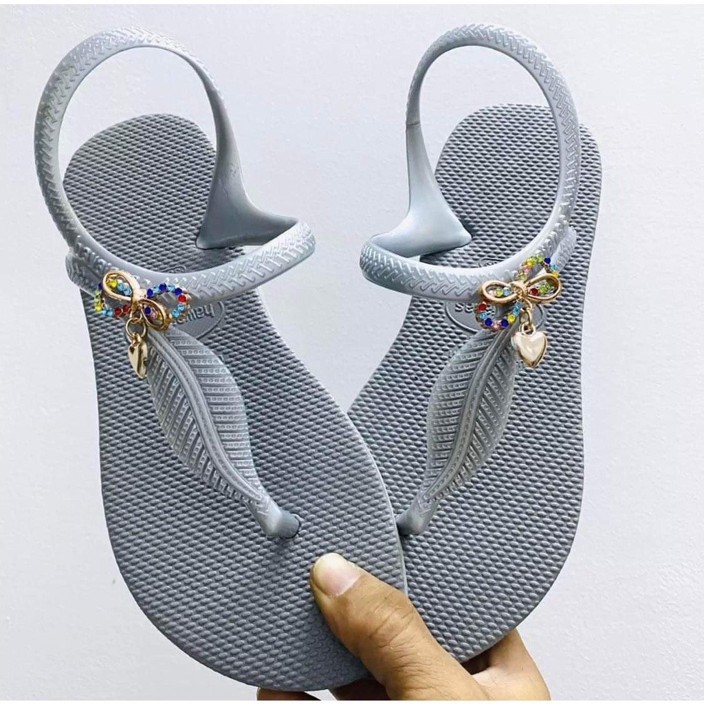 Dép kẹp xốp cao su ép xỏ ngón, tông Thái Havaianas mẫu lá cây d123 - Lululola
