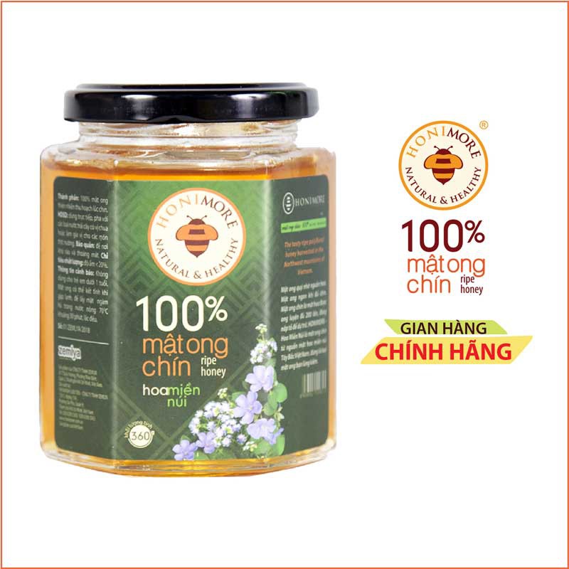 Mật ong rừng nguyên chất Honimore Hoa Miền Núi hũ 360g - tăng sức đề kháng, tốt cho sức khỏe