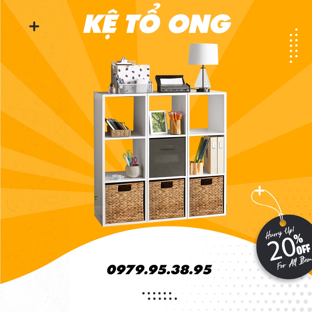 Kệ gỗ tổ ong 3 tầng, kệ sách tổ ong sang trọng, hiện đại, gọn gàng chất gỗ MDF, dễ lắp ráp, kích thước 90x30x20cm