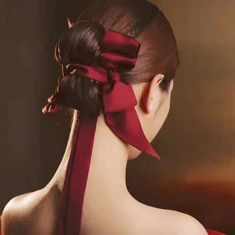Kẹp tóc ruy băng Satin thắt nơ phong cách Hàn Quốc đẹp mắt đơn giản cho cô dâu