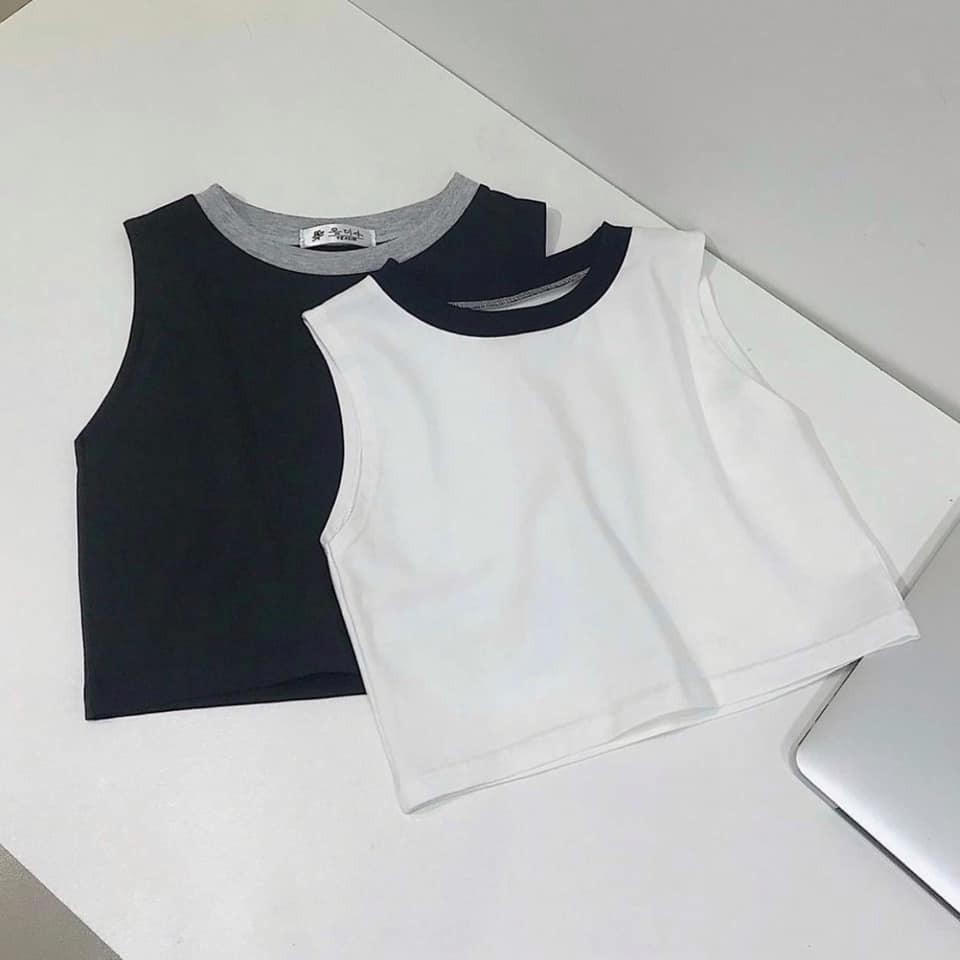 Áo croptop 3 lỗ  𝑭𝑹𝑬𝑬𝑺𝑯𝑰𝑷  Áo croptop ba lỗ cổ phối basic