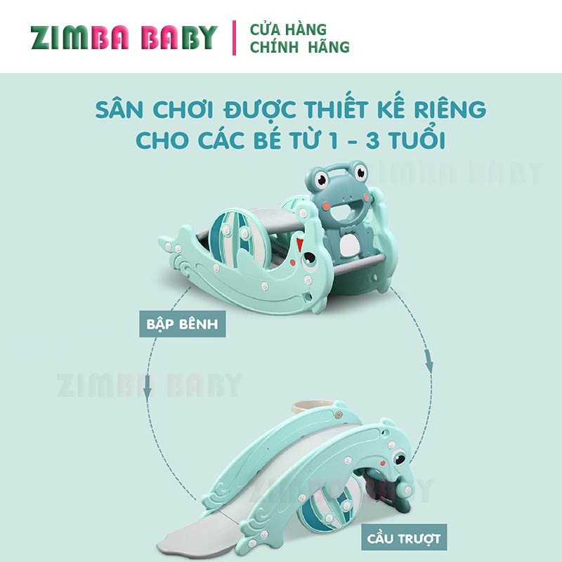 Đồ chơi cầu trượt 3in1 Cá Heo, biến hình bập bênh và cột bóng rổ.