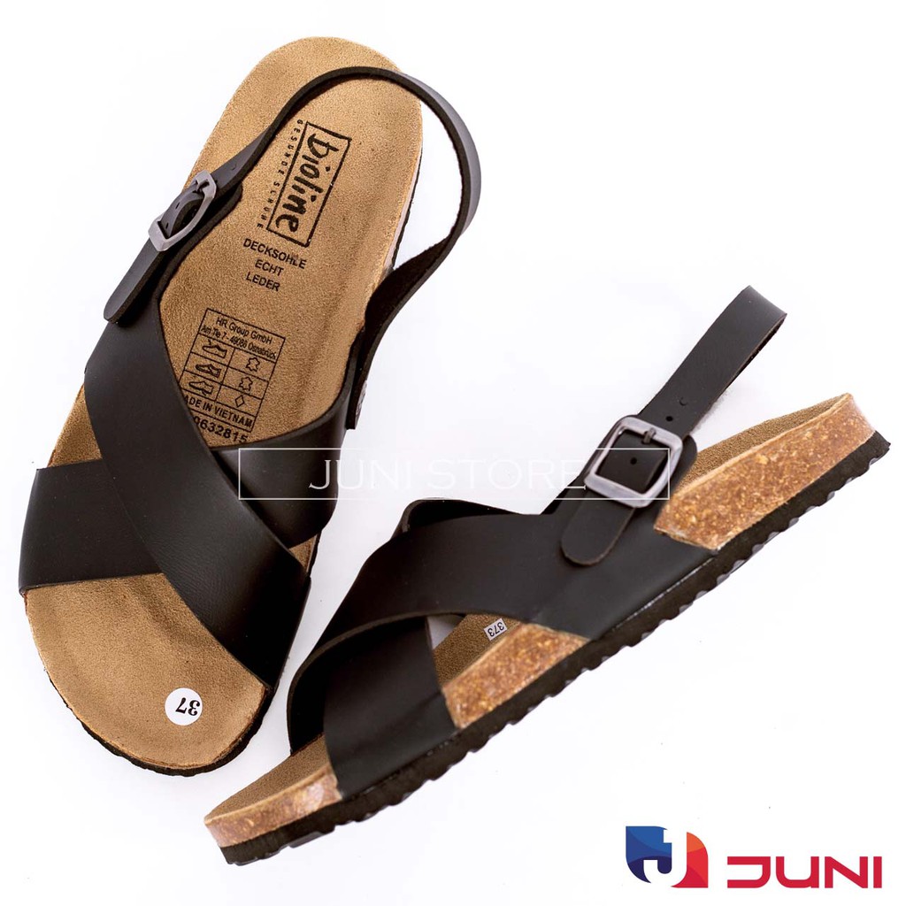 [DA PU-CHỐNG NƯỚC] PU11- Dép sandal quai hậu chéo Unisex da PU, đế trấu Bioline Birken - Xuất khẩu châu Âu - Juni Store