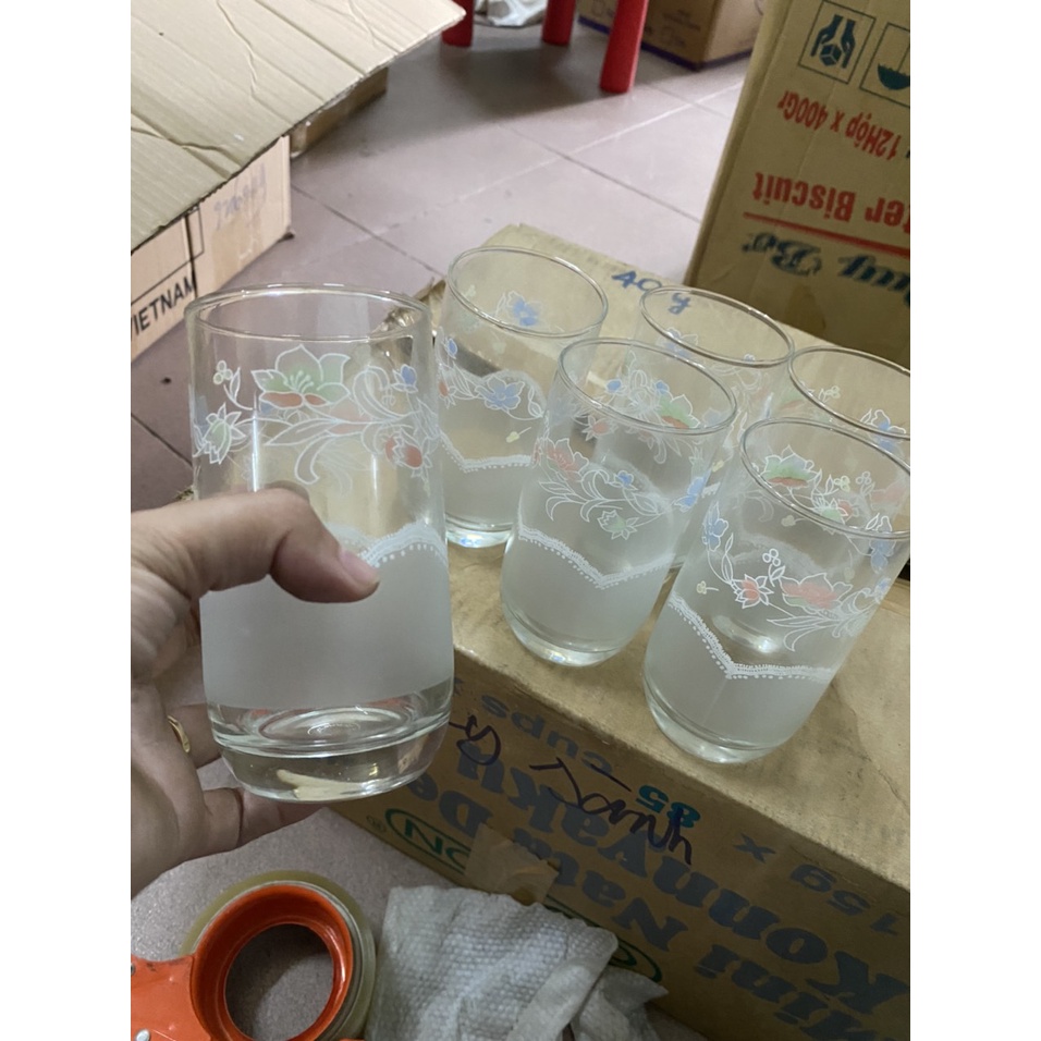 SÉT 3 LY THỦY TINH ĐÁY BẦU IN HOA TRẮNG