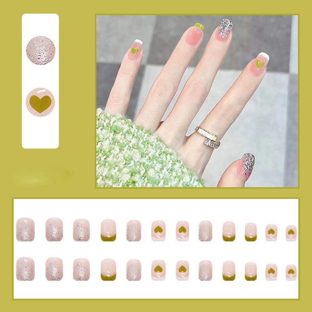 MIHAN1 Hộp 24 Móng Tay Giả Đầu Tròn / Vuông Đính Kim Sa Lấp Lánh