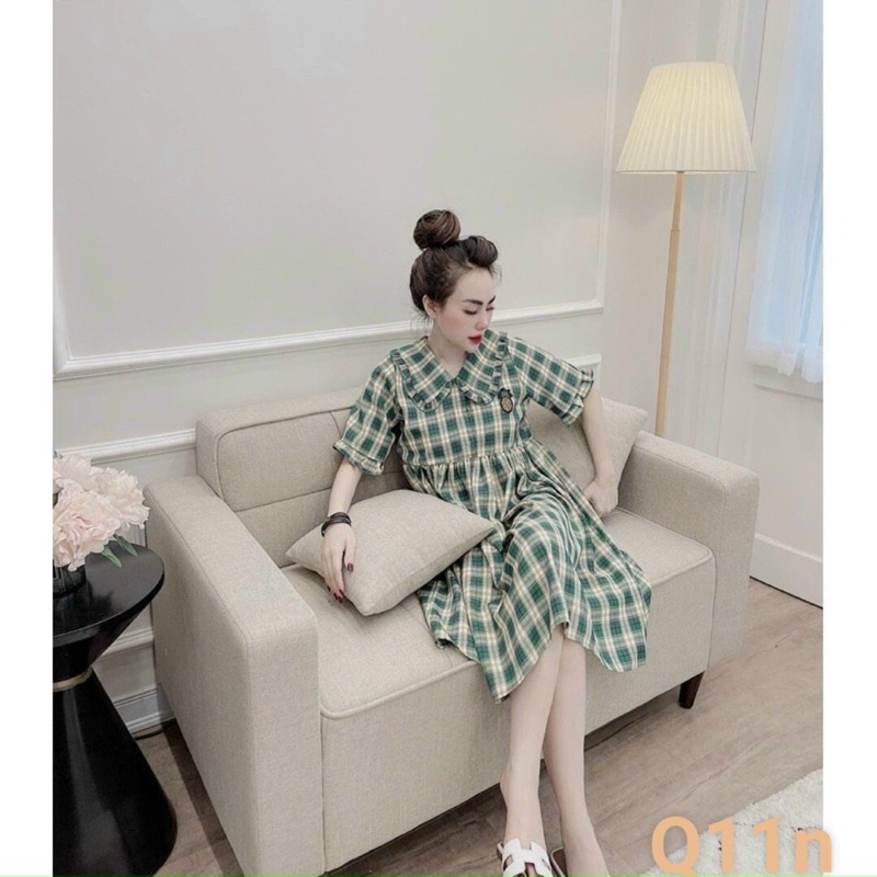 Đầm  babydoll caro bầu bì bon chen được ạGB