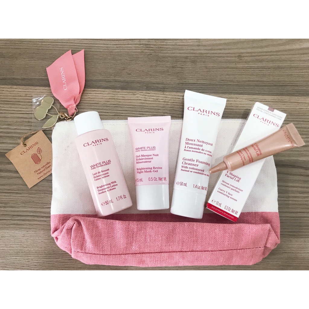 SET 5 MÓN CLARINS WHITE PLUS - SERUM, LOTION, CLEANSER, V SHAPING CLARINS