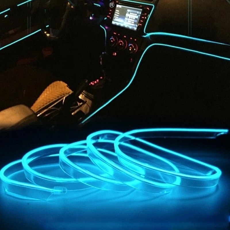 Car EL Wire Led Strip Atmosphere Light for DIY Flexible Auto Interior Lamp Party Decoration Lights Ice Blue 1M