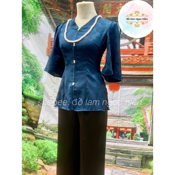 Pháp Phục, Đồ Lam Đi Chùa Mẫu Bà Ba Gấm Lụa Cổ Tròn Tay Dài Qua Khuỷ, Đủ Màu, Đủ size
