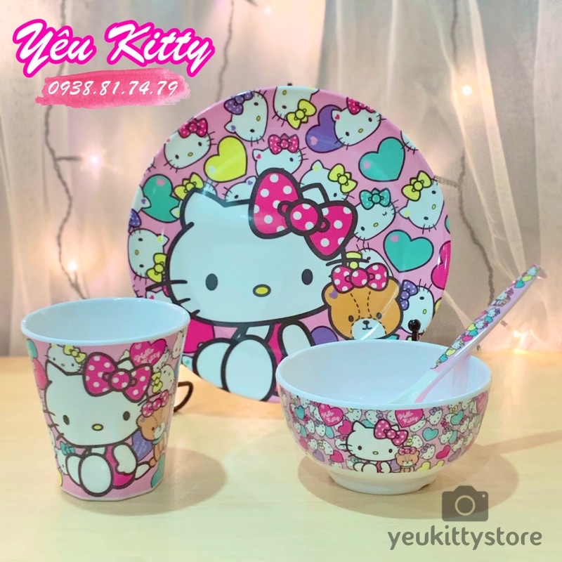 COMBO CHÉN DĨA LY MUỖNG HELLO KITTY